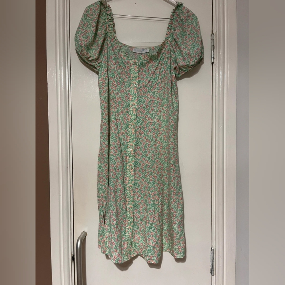 Floral Green Puff Sleeve Dress